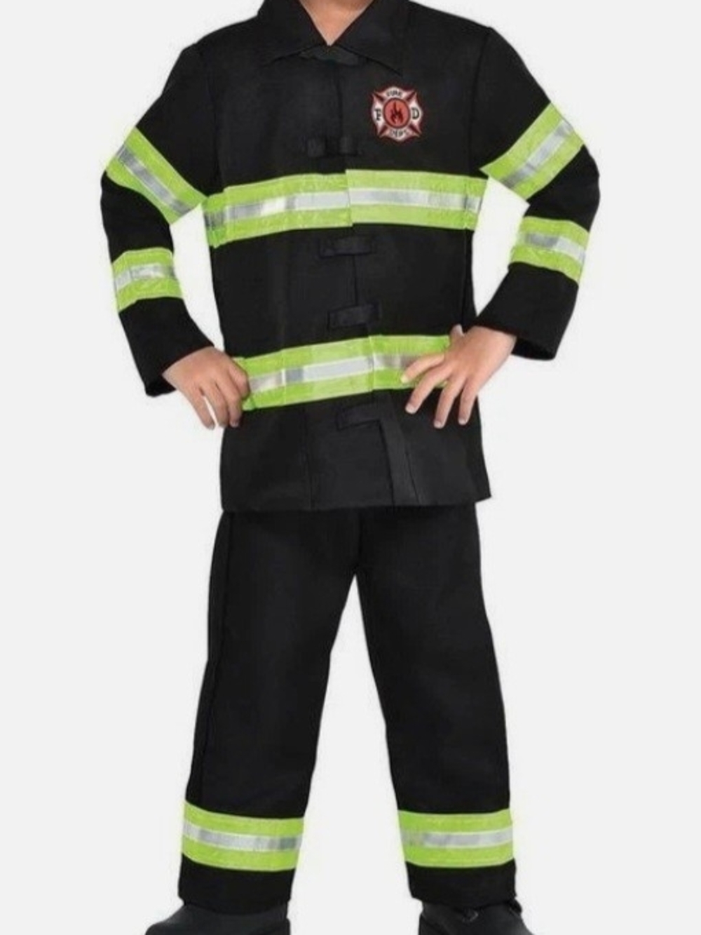 Kids Black Firefighter Costume with Reflective Stripes